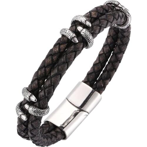 Fashion Bracelet Men Jewelry Genuine Leather Bracelet Stainless Steel Paw Bracelets Magnetic Clasp Fashion Bangles BB0249H