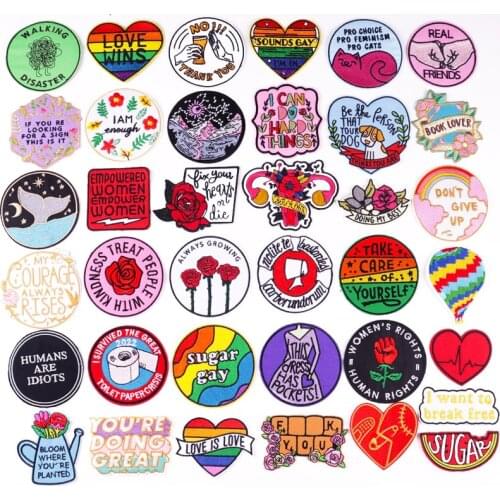 Cartoon Letter Badges Embroidered Patches On C lothes Applique LGBT Gay Patches For Clothing Stickers Iron On Patches Stripe DIY