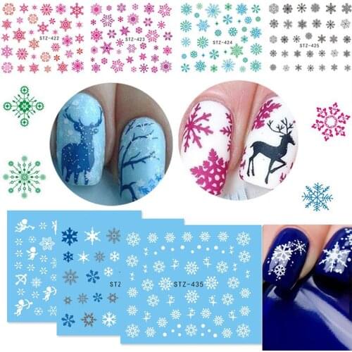 Nail Art Stickers Nails Decals 1 sheet Christmas Santas Snowflake Snowman Mixed Designs DIY Nail Sticker Water Transfer