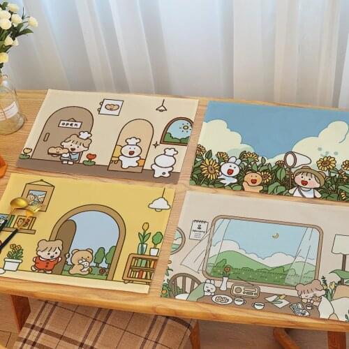 Girl Desk Table Mat Decoration Photography Props Korea Cute Girl Placemat Tablecloth Bear Rabbit Cloth Art Mat