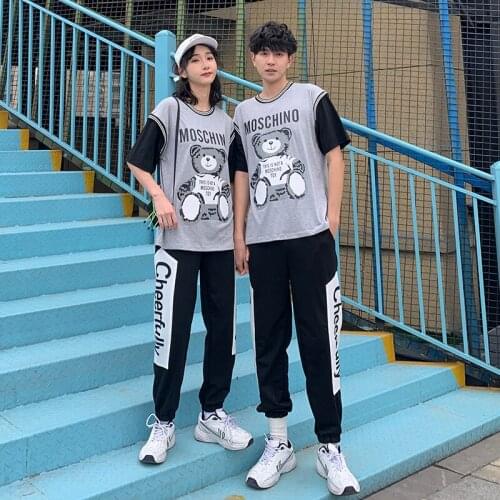 2021 new summer T-shirt with short sleeves and thread collar couples clothing couples clothes