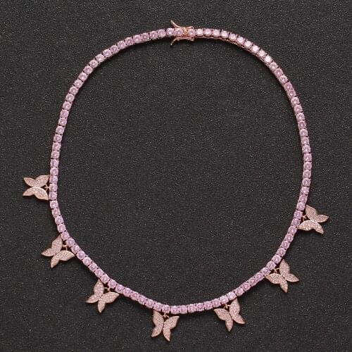 New Heart arrow 4mm cz tennis chain with luxury drip cz butterfly charm choker necklaces iced out bling hip hop women jewelry