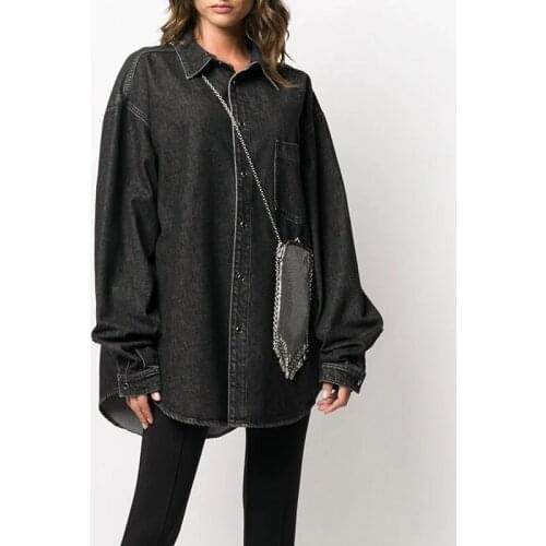 New Winter 11.15 Autumn Fashion Loose Casual Cotton Shirt Women Vintage Letter Print Denim Blouse Two Color