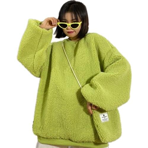 Autumn Winter Warm Fleece Hoodies Women Long Sleeves Kawaii Avocado Green Solid Sweatshirt With Matching Bag Plus Velvet Top