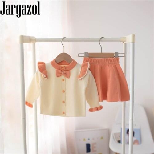 Autumn Kids Clothes Toddler Girls Clothing Set Bow Tie Sweater Top&skirt Cute Baby Girl Outfits Winter Korean Children Clothes