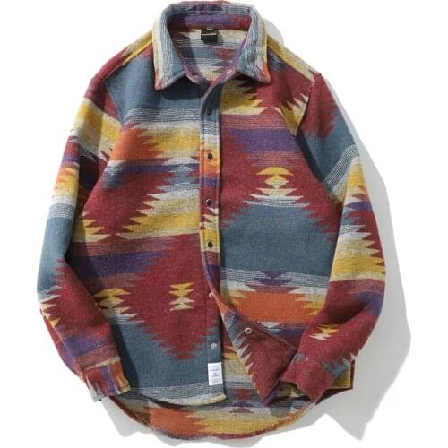 Autumn Woolen Shirt Men Fashion Retro Printing Casual Woolen Coat Men Streetwear Loose Overcoat Mens Oversize Wool Jacket M-5XL