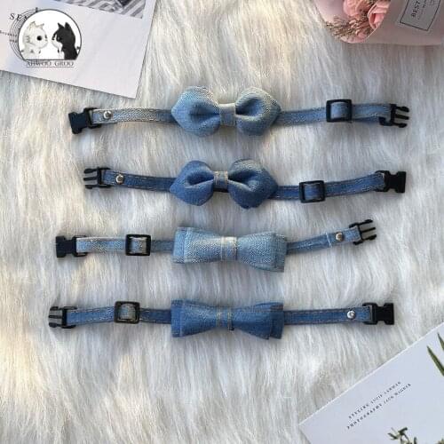 Pet Dog Cat Collar Bow Pet Decoration General for Cat Dog Tie Small Medium-sized Dog Handmade Blue Denim Dog Tie Pet Accessories