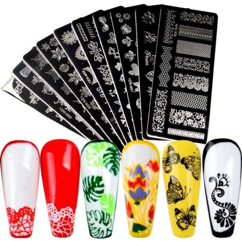 Nail Stamping Plates Maple Leaves Flower Lace Pictures Stainless Steel Autumn Simple Artist Stamp Template Stencils for Nails