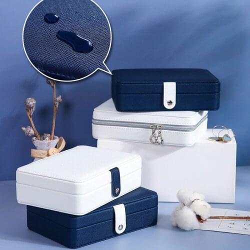 Portable Zipper Button Double Layer PU Jewelry Packaging Display Ring Earrings Necklace Storage Box Organizers Jewelry Tray