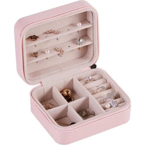 Portable Jewelry Box Organizer Display ewelry Case Boxes Zipper Leather Storage