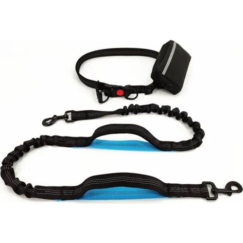 Hand free dog leash running jogging Double handle Pet lead sport walking Waist Belt bag Reflective two dog rope Elastic buffer