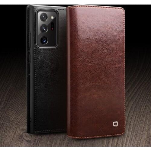 Qialino Luxury Genuine Leather Phone Cover for Samsung Gaxaly Note 20 Note20 Ultra Stylish Handmade Flip Case with Card Slots