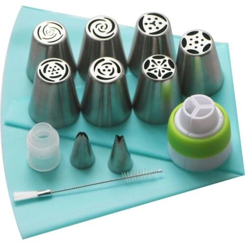 SHENHONG 13PCS Pastry Nozzles And Coupler Icing Piping Tips Sets Stainless Steel Rose Cream Bakeware Cupcake Cake Decorating