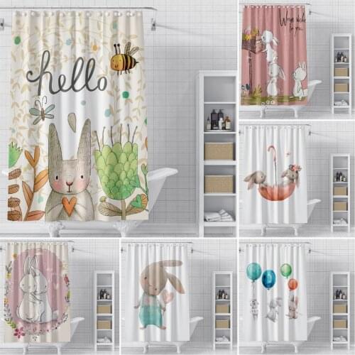 Cartoon Bunny Rabbit Shower Curtain 3D Bathroom Curtain Polyester Frabic Waterproof Bath Curtain with Hooks douchegordijn