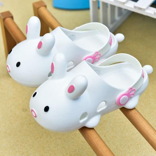 Cute Summer White Rabbit Slippers Kids Garden Beach Clogs Toddler Boys Girls Animal Slipper Children Cartoon Bunny Slides Shoes