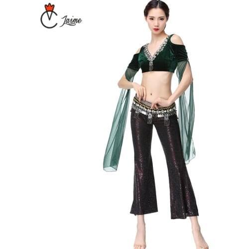 Belly dance pant tribal style 3 pcs top+pant+belt Women Belly Dance Costume Coins Bra Tassel Belt Tribal Pants