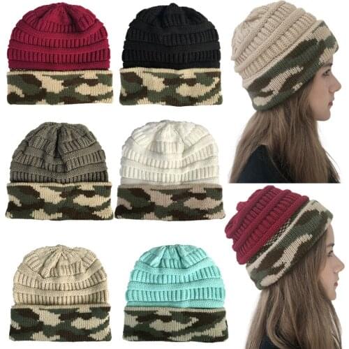 Mens and women winter Camouflage Flanging knitted hat Female warm Skullies Beanies hedging cap Hip Hop Cap outdoor ski Z88