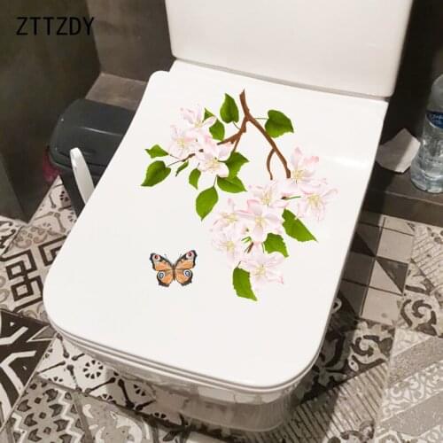 ZTTZDY 24.2CM×23CM Butterfly Flower Branch Home Bedroom Wall Stickers Mural WC Toilet Decoration T2-1002