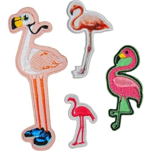 100pcs/lot Embroidery Patch Bird Flamingo Clothing Decoration Backpack Sewing Accessory Diy Iron or Sew Heat Transfer Applique