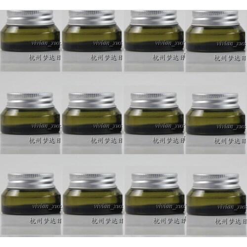 15g Olive green glass cream jar with silver lid, 15 grams cosmetic jar,packing for sample/eye cream,15g mini glass bottle