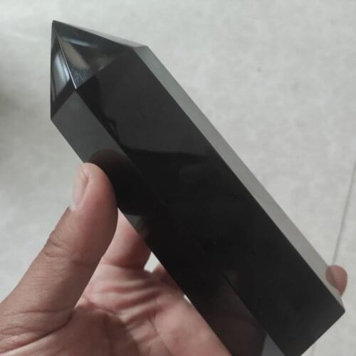 15cm 600g Natural obsidian pillar town house evil spirits fortune feng shui decoration