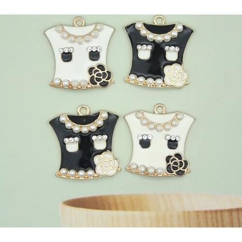 5pcs/lot 26*27mm Pearl Flower Clothes Enamel Charm Fit Jewelry DIY Accessories Clothing Pendants Floating Keychain Craft Finding