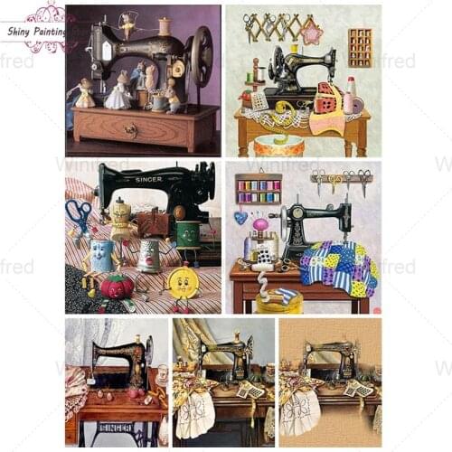 DIY 5D Diamond Painting Sewing Machine Oil Painting Full Square Round Diamond Embroidery Room Scenic Cross Stitch Kit Home Decor