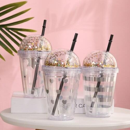 Drinking Cup Creative Glitter Star Plastic Straw Water Bottle Creative Personality Photo Student Girl Gift Mugs Coffee Cups