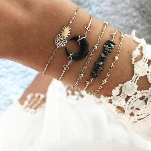Black Moon Acrylic Bangles For Women Golden Pineapple Bangle Stone Chain Fashion Bead Vintage Jewelry Best Selling 2019 Products