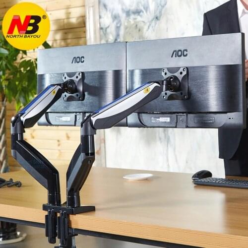NB F185A Aluminum Alloy 22-27 inch Dual LCD LED Monitor Mount Gas Spring Arm Full Motion Monitor Holder Support with 2 USB Ports