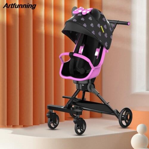 Artfunning Baby stroller high landscape lightweight folding car, can sit and lie down and walk the baby stroller free Shipping