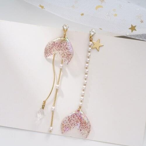 Jaeeyin 2021 Summer Seabeach Ins Style Sweet Romantic Personality Shiny Beautiful Long Earring for Girls Children Birthday Gift