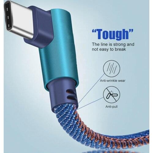 Denim Data Cable TypeC Cable Fast Charger USB Cord For Android Phon Cable Nylon Elbow 90 Degree Data Braided X T2P3