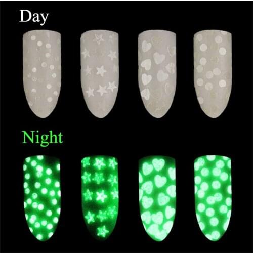 Nail Art Fluorescent Luminous Sequins Heart Star Round 1.5mm 3mm Ultra-thin Nail Glitter Flakes Powder Glow in the Dark 1g/box