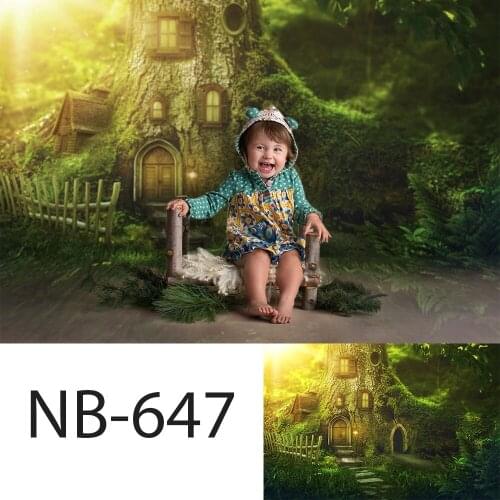 Forest jungle safari party Fairy Tale backdrop for photography studio newborn photo shoot portrait green tree house background