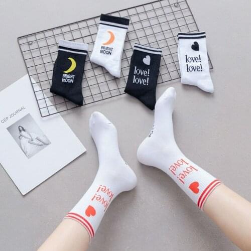 Cotton foot square black and white spring and summer tube female cotton stockings net red love moon lovely female stockings