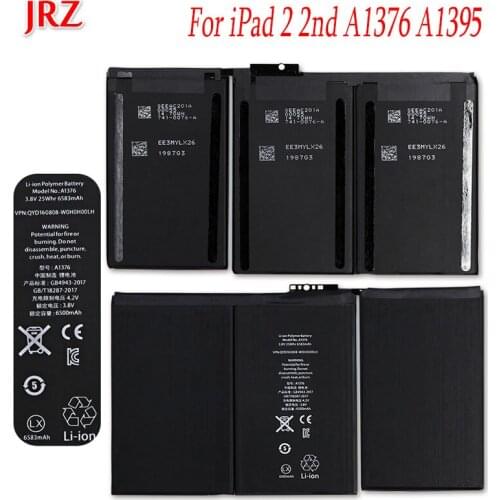JRZ 6500mAh A1376 A1395 Tablet battery For iPad 2 2nd 0 Cycle Replacement Laptop Batteries For iPad 2 2nd