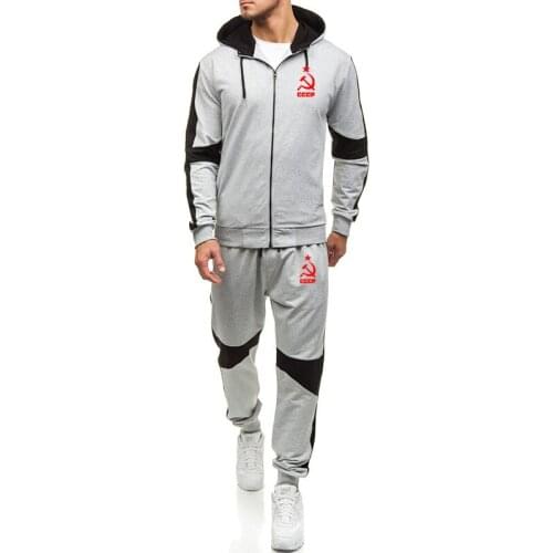 Hoodies Sets Men Unique CCCP Russian USSR Soviet Union Print Fleece Warm Zipper Jacket Tracksuit sweatshirt sweatpants suit 2Pcs