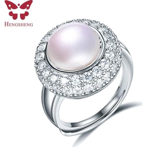 Round hat big 10-11mm AAAA natural freshwater pearl ring for women gift, 925 sterling silver women adjustable jewelry ring