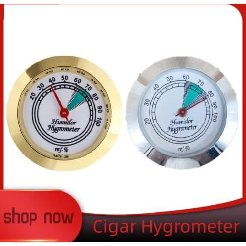1pc Round Glass Analog Hygrometer For Humidors Gold For Guitar Violin Cigar Tobacco Box 37mm Hot Selling