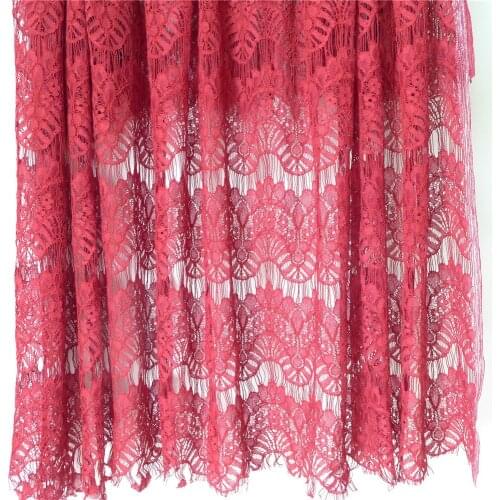 Scalloped French Eyelash Lace Fabric For Wedding Dress Wine Red Gray Pink Color 1 Yard