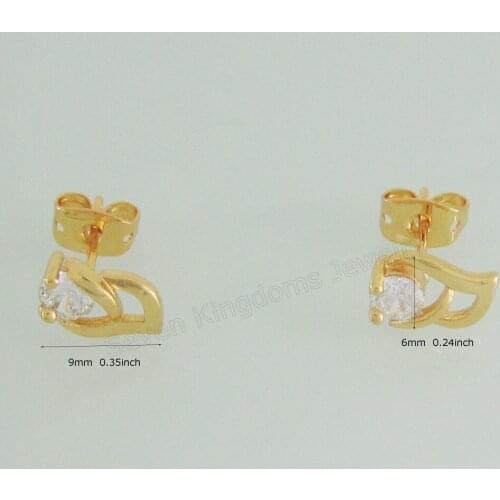 CUTE NICE DOUBLE HEART SHAPED STUD EARRING YELLOW GOLD GP OVERLAY FILLED WITH BRASS RHINE STONE STUD /GREAT GIFT