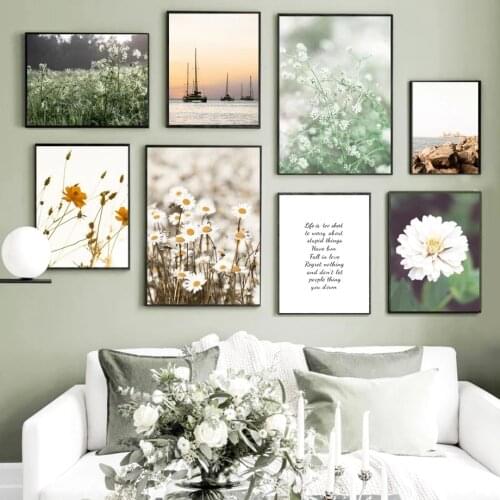 Sea Ship Daisy Natural Plant Landscape Posters and Prints Wall Art Canvas Painting Nordic Pictures for Living Room Home Decor