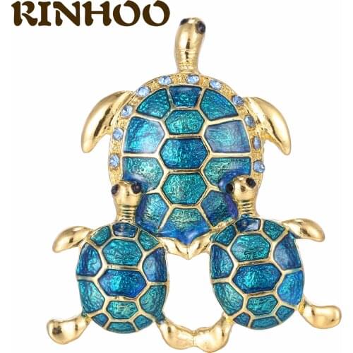 RINHOO Natural Blue Shell Turtle Brooches For Women Men Father And Son Turtle Sea Animal Brooch Suits Scarf Lapel Pins Jewelry
