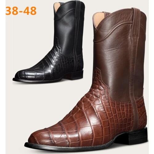 Men West Cowboy Boots High Tube Retro 2021 Mens Boots Crocodile Pattern Men Footwear Large size EUR 38-48