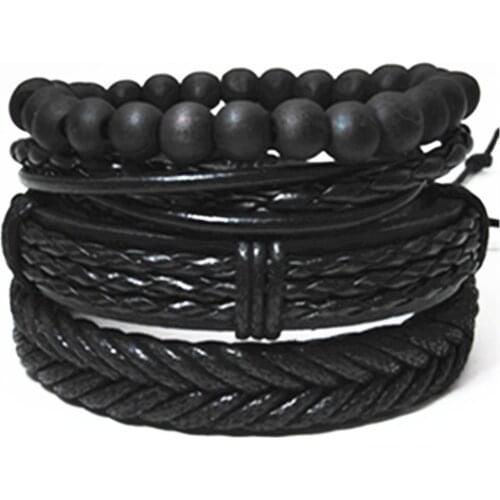 Brided Believe Cross Infinity Black Beads Charm Woven Men Leather Bracelets Women Vintage Bangle Male Jewelry Accessories
