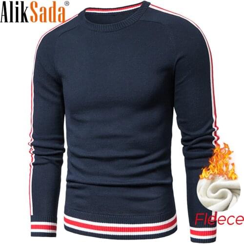 Men 2021 Spring Casual Knitwear 100% Cotton Striped Warm Fleece Sweaters Pullover Jumpers Men Winter Classic O-Neck Sweaters Men