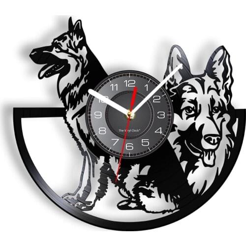 German Shepherd Puppies Cool Quiet Sweep Wall Art Clock Dog Breed Club Vinyl Record Animals Shop Decor With 7-Colors Light