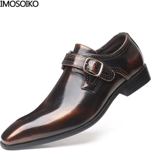 2021 New Fashion Mens Business Casual Leather Shoes British Style Buckle Pointed Toe Cover Foot Antiskid Brock Large Size 48
