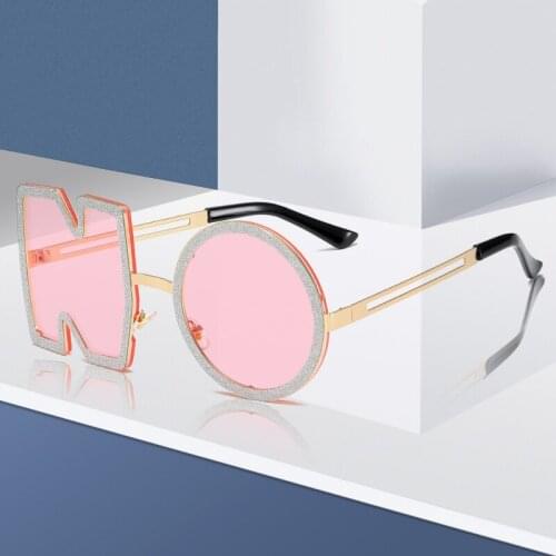 New Fashion Diamond Sunglasses Women Luxury Brand Design Metal Letter NO Sun Glasses Female UV400 Shades Eyewear Oculos de sol